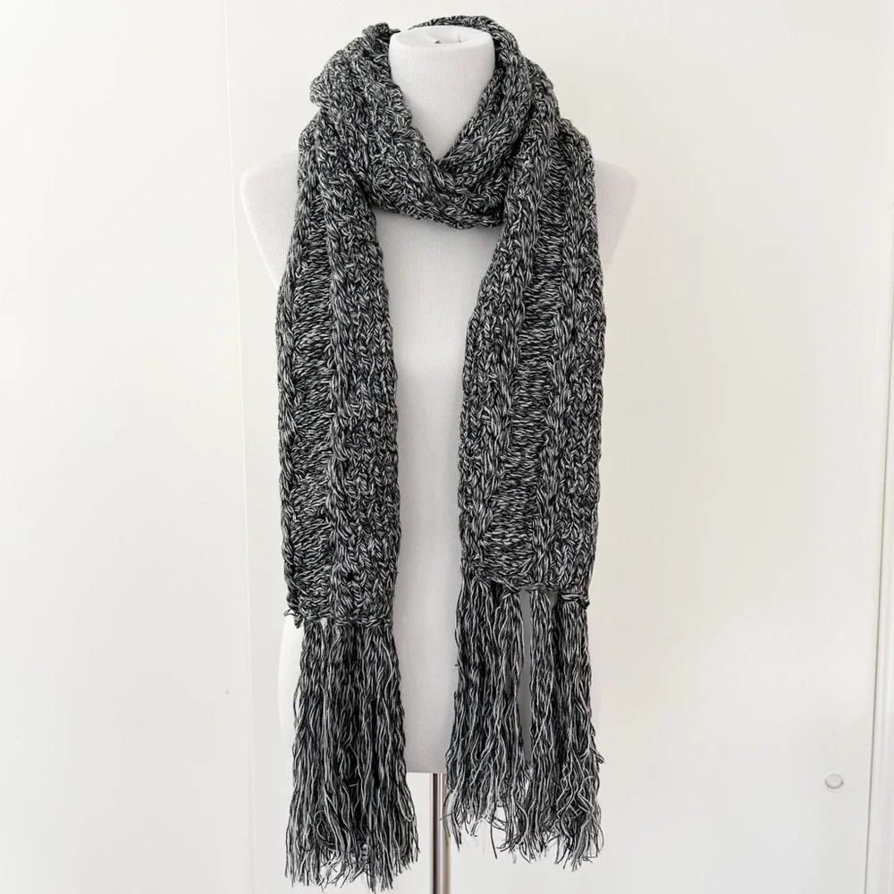 Long Grey Knit Winter Scarf